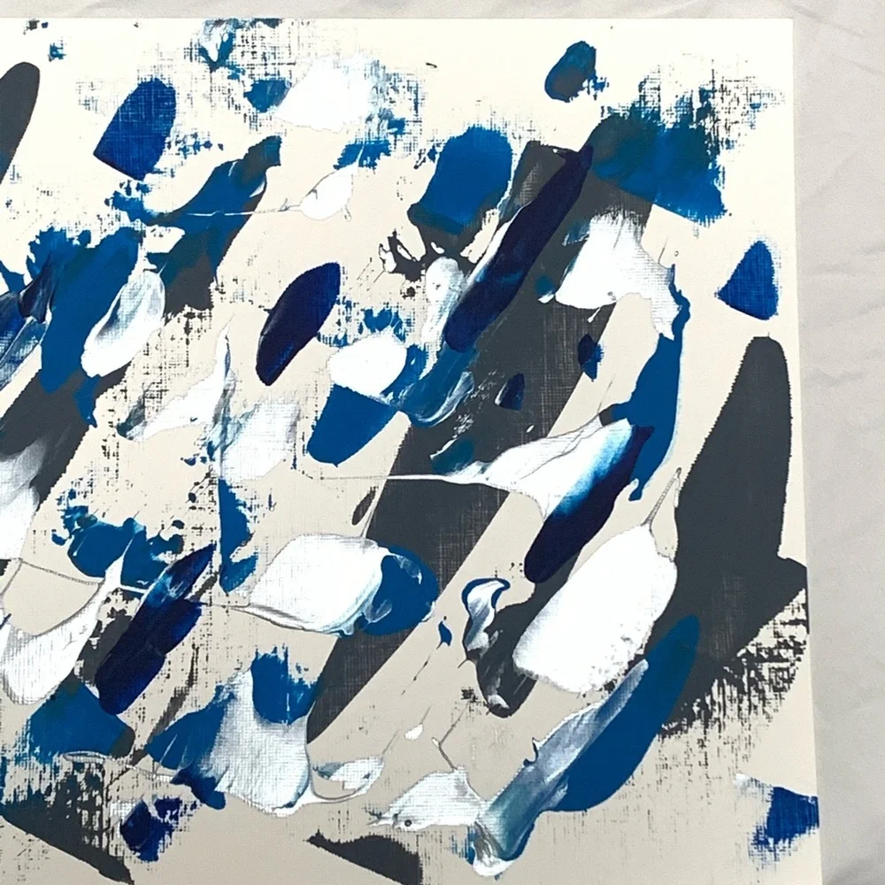 Blues, grey & silver abstract original - 9” x 12”